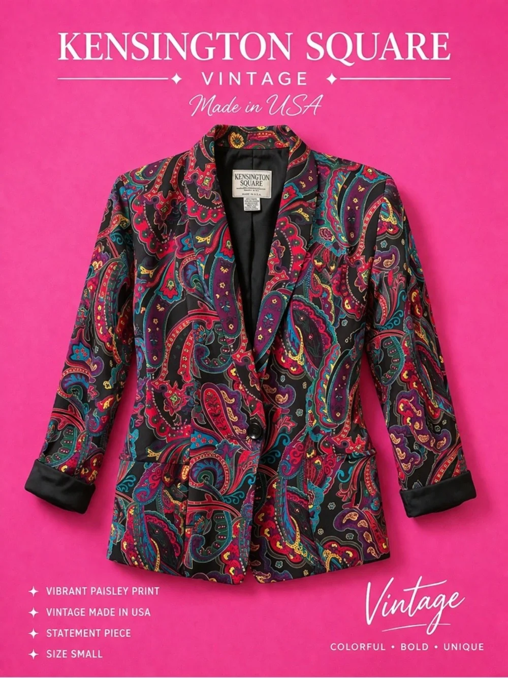 Kensington Square Vintage Paisley Blazer - Black with Multicolor Print